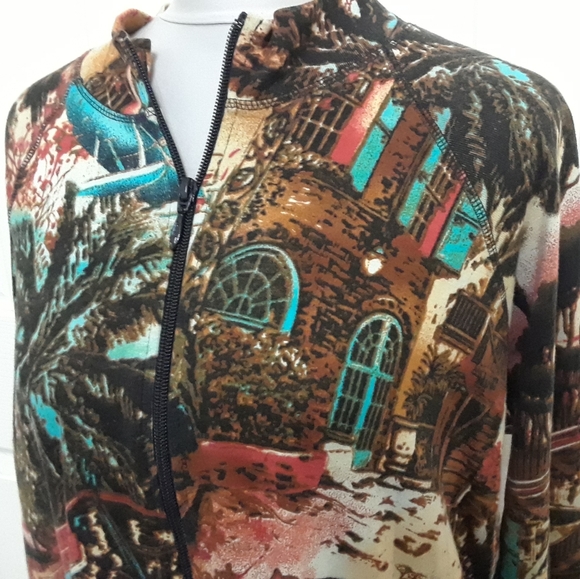 Chico's Scenic Art To Wear Zip Front Sweater - Picture 2 of 4